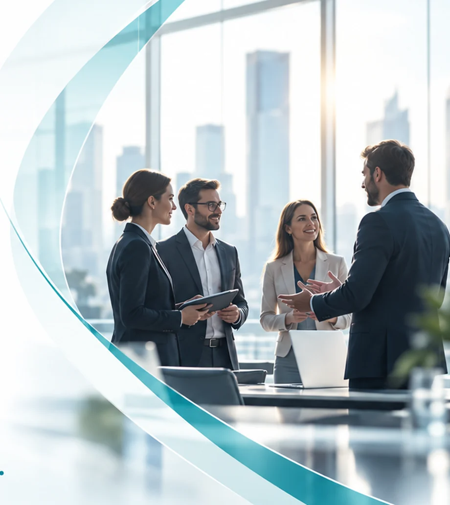 Geschäftliche Besprechung zwischen Fachkräften und Unternehmensvertretern in einem modernen Büro